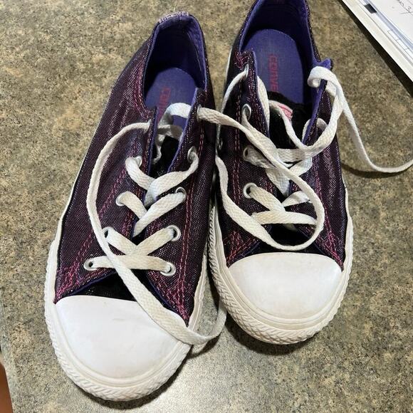 Converse All Star youth size 3 purple shimmer sneakers - Picture 4 of 8